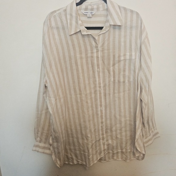 Old Navy Women's Medium Long Sleeve Linen Boyfriend Shirt Striped XL - Picture 1 of 9